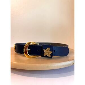 Dockers 90s Blue Vintage Genuine Leather Gold Studded Shell Belt Size Small/Med